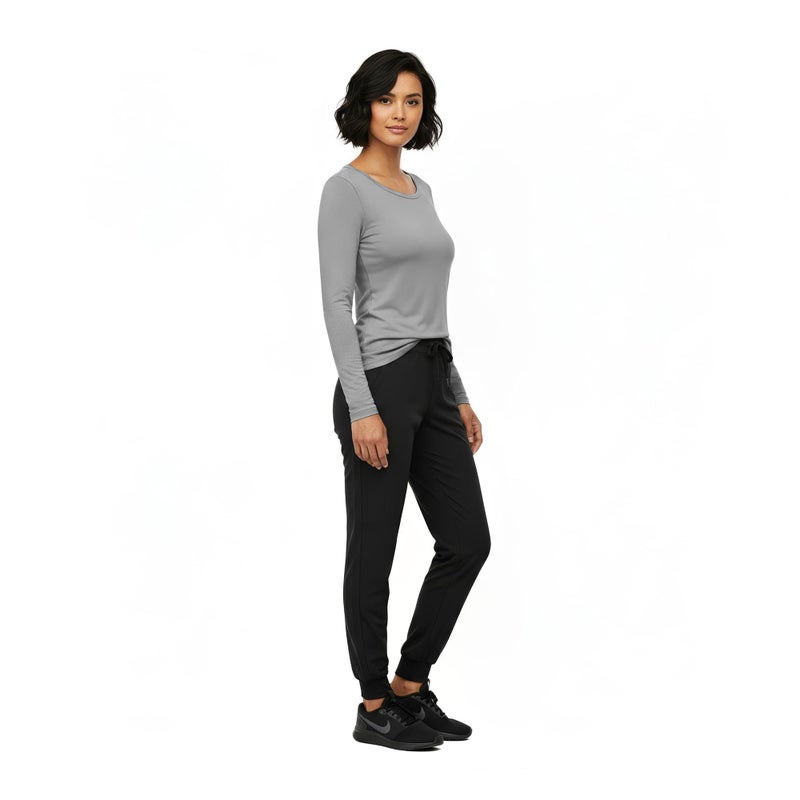 Natural Uniforms تي شيرت تحت القميص للنساء من يونيفورمز الطبيعية بأكمام طويلة و ياقة دائرية (رمادي، صغير) - Image 4